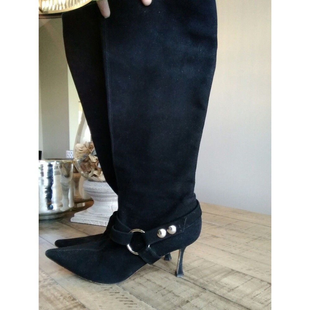 Brian Atwood black suede leather tall boots heels size 37 us 6.5, made in italy - Picture 2 of 7